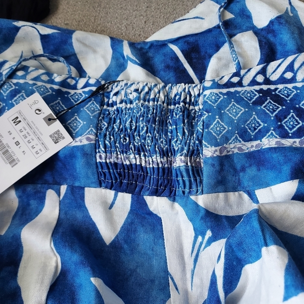 Gorgeous Summer Style ZARA Linen Midi Dress in Blue Hawaii Style Print - Picture 8 of 9